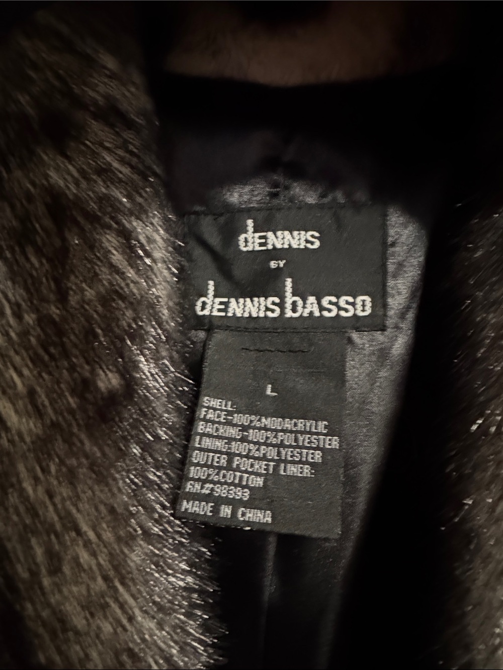 VTG 80’s-Dennis Basso Black and Gray Women’s size LG Warm Faux Fur Coat w/BlkBag - Picture 8 of 9